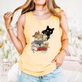 Cat And Books Flowers Reading Club Cat Lover Bookworm Comfort Colors Tank Top Grey