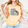 Cat On Books Pets Cats Reading Book Nerd Read Reader Bookcat Comfort Colors Tank Top Grey