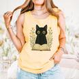 Cat Reading Book Flowers Comfort Colors Tank Top Grey