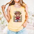 Cute Baby Highland Cow With Reading Book Bookworm Comfort Colors Tank Top Grey