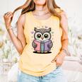 Cute Reading Owl Book Lover Teacher Librarian Bookworm Comfort Colors Tank Top Grey