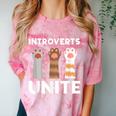 Introvert Unite Kitty Paws Raise Introverted Gathering Comfort Color Blast T-Shirt Clay