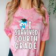 I Survived Fourth Grade Graduation Kids Owl Grad Comfort Color Blast T-Shirt Clay