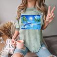 Frutiger Aero Dolphin Sunset Ocean With Palm Trees Y2k Comfort Color Blast T-Shirt Fern Frutiger Aero Dolphin Sunset Ocean With Palm Trees Y2k Comfort Color Blast T-Shirt Fern