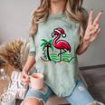Nostalgia Holiday Tees -Adult Christmas Flamingo Small Short Sleeve Crew Neck Cotton Polyester Lightweight Ribbed Cuff Winter Comfort Color Blast T-Shirt Fern