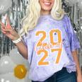Class Of 2027 Graduation Varsity Orange On The Back Premium Tri-Blend Comfort Color Blast T-Shirt Amethyst