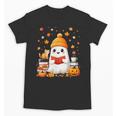 Cute Beanie Ghost Bookworm Cozy Book Reading Halloween Unisex T-Shirt