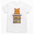 Cute Orange Tabby Cat Reading On Pile Of Books Unisex T-Shirt Cute Orange Tabby Cat Reading On Pile Of Books Unisex T-Shirt