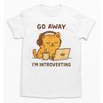 Go Away I'm Introverting Cozy Cat With Laptop And Coffee Unisex T-Shirt Go Away I'm Introverting Cozy Cat With Laptop And Coffee Unisex T-Shirt