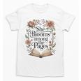 She Blooms Among The Pages Women Mom Wife Floral Book Lover Premium Tri-Blend Unisex T-Shirt