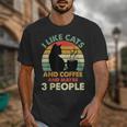 Cats Coffee & 3 People Tee Cute Font Introvert Humor Unisex T-Shirt