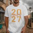 Class Of 2027 Graduation Varsity Orange On The Back Premium Tri-Blend Unisex T-Shirt