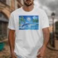 Frutiger Aero Dolphin Sunset Ocean With Palm Trees Y2k Premium Unisex T-Shirt