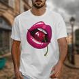 Rainbow Lips With a Cherry In The Mouth 80s Nostalgia Premium Tri-Blend Unisex T-Shirt