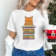 Cute Orange Tabby Cat Reading On Pile Of Books Unisex T-Shirt Cute Orange Tabby Cat Reading On Pile Of Books Unisex T-Shirt