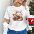 Fox And Book Lover Graphic For Women And Spring Pink Flower Unisex T-Shirt