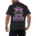 Class Of 2027 Senior Coquette Bow Messy Hair 26 Graduation Men's Back Print T-Shirt