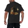 Cute Cat Book Flowers Men's Back Print T-Shirt