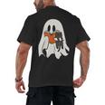 Cute Ghost Cat Reading Book Spooky Season Halloween Costume Men's Back Print T-Shirt