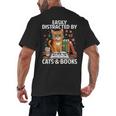 Easily Distracted By Cats And Books Book Lover Cat Men's Back Print T-Shirt Easily Distracted By Cats And Books Book Lover Cat Men's Back Print T-Shirt