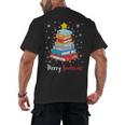 Merry Bookmas Book Christmas Tree Lights Xmas Men Women Kids Men's Back Print T-Shirt