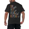 Sip Coffee Pet Cats Read Books Repeat Book Cat Lover Men's Back Print T-Shirt