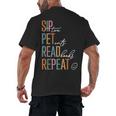 Sip Tea Pet Cats Read Books Repeat Book Cat Lover Men's Back Print T-Shirt Sip Tea Pet Cats Read Books Repeat Book Cat Lover Men's Back Print T-Shirt