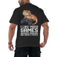 I Like Video Games Bearded Dragon Gamer Introvert Mood Men's Back Print T-Shirt I Like Video Games Bearded Dragon Gamer Introvert Mood Men's Back Print T-Shirt