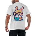 Adorable Book Lover Rabbit With Reading Glasses Cute Premium Men's Back Print T-Shirt