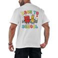 Back To School Checkered Book Pencil Groovy Teacher Student Men's Back Print T-Shirt