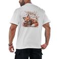 Fox And Book Lover Graphic For Women And Spring Pink Flower Men's Back Print T-Shirt