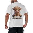 Highland Cow Reading Book Bookworm Men's Back Print T-Shirt
