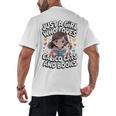 Kawaii Cat And Books Just A Girl Who Loves Both Men's Back Print T-Shirt Kawaii Cat And Books Just A Girl Who Loves Both Men's Back Print T-Shirt