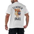 Teacher Snail With Glasses On Books Cute Pre-K Kindergarten Men's Back Print T-Shirt Teacher Snail With Glasses On Books Cute Pre-K Kindergarten Men's Back Print T-Shirt