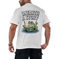 Unearth a Story Frog Reading a Book Summer 2026 Premium Tri-Blend Men's Back Print T-Shirt