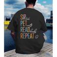 Sip Tea Pet Cats Read Books Repeat Book Cat Lover Men's Back Print T-Shirt Sip Tea Pet Cats Read Books Repeat Book Cat Lover Men's Back Print T-Shirt