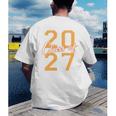 Class Of 2027 Graduation Varsity Orange On The Back Premium Tri-Blend Men's Back Print T-Shirt