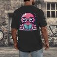 Adorable Book Lover Octopus With Reading Glasses Cute Men's Back Print T-Shirt