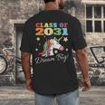 Class Of 2031 Magical Unicorn Graduation Cap Men's Back Print T-Shirt