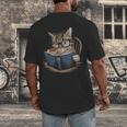 Cute Cat Reading Books With Tea Men's Back Print T-Shirt