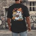 Cute Cozy Ghost Reading With Cat Book Lover Autumn Fall Men's Back Print T-Shirt