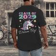 Girls Class Of 2029 Magical Unicorn Graduation Cap Men's Back Print T-Shirt