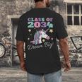 Girls Class Of 2034 Magical Unicorn Graduation Cap Men's Back Print T-Shirt