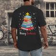 Merry Bookmas Book Christmas Tree Lights Xmas Men Women Kids Men's Back Print T-Shirt