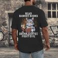 Read Banned Books Drink Coffee Fight Evil Cat Men's Back Print T-Shirt Read Banned Books Drink Coffee Fight Evil Cat Men's Back Print T-Shirt