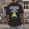 I Wanna Go Home Introvert UFO UAP Flying Saucer Trippy Alien Men's Back Print T-Shirt