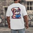 Adorable Book Lover Bulldog With Reading Glasses Cute Raglan Baseball Tee Men's Back Print T-Shirt