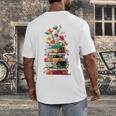 Book Stack With Flowers Reading Lover Bookish Men's Back Print T-Shirt