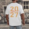 Class Of 2027 Graduation Varsity Orange On The Back Premium Tri-Blend Men's Back Print T-Shirt