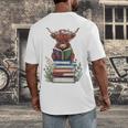 Cute Highland Cow With Book Floral Bookworm Librarian Book Men's Back Print T-Shirt